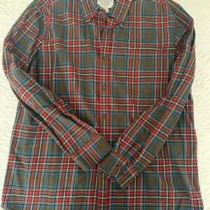 LIKE NEW- Men's Plaid Flannel Button Down Shirt - Red and Dark Grey